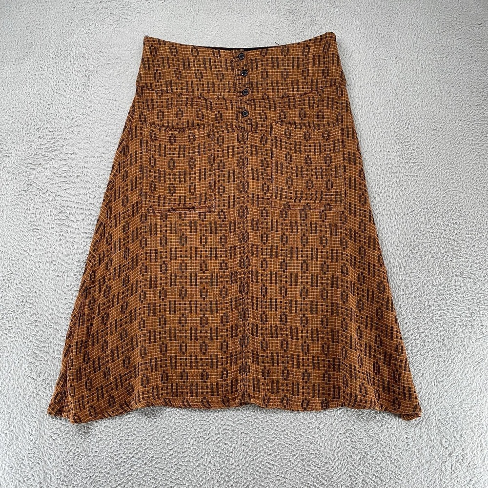 Ace & Jig Midi Skirt Womens Large Brown Cotton Button Front Rara Hero Gauze